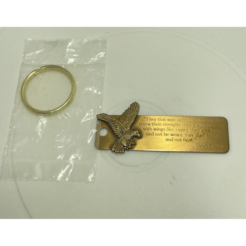 Vintage Solid Brass Eagle Keychain Isaiah 40:31 Bible Verse Keychain USA